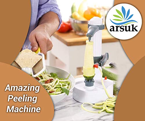 ARSUK Peladora eléctrica multifunción Peladora de Manzana giratoria automática Peladora de Patatas Máquina de Corte de Verduras Herramienta de pelado de Cocina de Acero Inoxidable