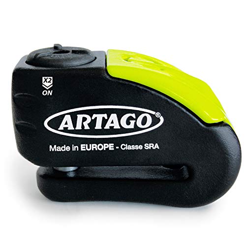 Artago 30X10 Candado Antirrobo Disco con Alarma Don't Touch 120 dB Alta Gama, ø10 Doble Cierre, Homologado Sra, Bunker Selection, Negro/Amarillo, 10 mm