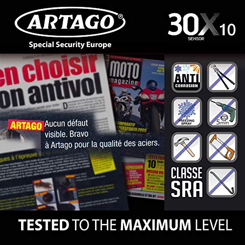 Artago 30X10 Candado Antirrobo Disco con Alarma Don't Touch 120 dB Alta Gama, ø10 Doble Cierre, Homologado Sra, Bunker Selection, Negro/Amarillo, 10 mm