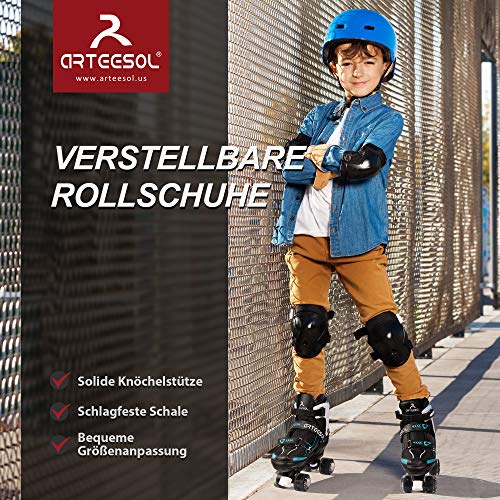 arteesol Patines de ruedas para niña ajustables para niños, patines para hombre con luces LED, ruedas ajustables, patines de cuatro ruedas, cómodos y transpirables, unisex, 4 tallas para niños y niños