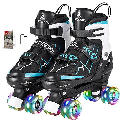 arteesol Patines de ruedas para niña ajustables para niños, patines para hombre con luces LED, ruedas ajustables, patines de cuatro ruedas, cómodos y transpirables, unisex, 4 tallas para niños y niños