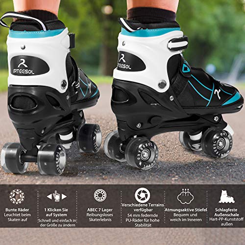 arteesol Patines de ruedas para niña ajustables para niños, patines para hombre con luces LED, ruedas ajustables, patines de cuatro ruedas, cómodos y transpirables, unisex, 4 tallas para niños y niños