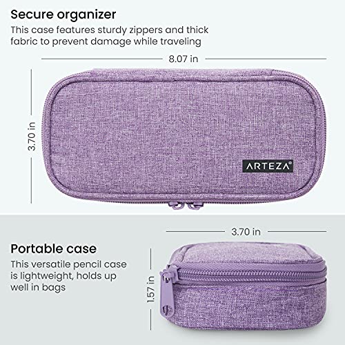 Arteza Estuche Escolar con Cierre de Cremallera y Bolsillo Exterior, Estuche Morado para Lápices, Material Escolar para Estudiantes y Profesores