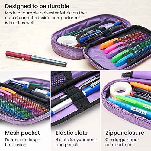 Arteza Estuche Escolar con Cierre de Cremallera y Bolsillo Exterior, Estuche Morado para Lápices, Material Escolar para Estudiantes y Profesores