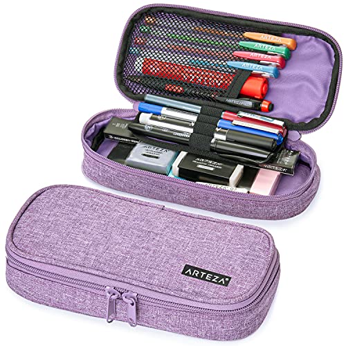 Arteza Estuche Escolar con Cierre de Cremallera y Bolsillo Exterior, Estuche Morado para Lápices, Material Escolar para Estudiantes y Profesores