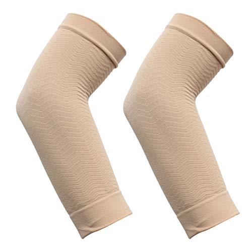 Artibetter Brazo elástico de compresión Mangas calienta Brazos Moldeador para béisbol Baloncesto fútbol Ciclismo Golf Artritis linfedema - Beige