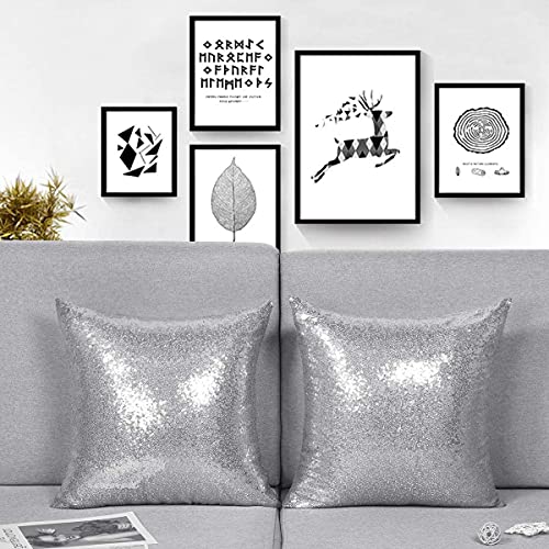 Artscope Funda de Cojín Lentejuelas Reversibles Cuadrado,Funda de Almohada para Sofá Cama Decoración para Hogar 40x40cm,Set de 2 (Plata)
