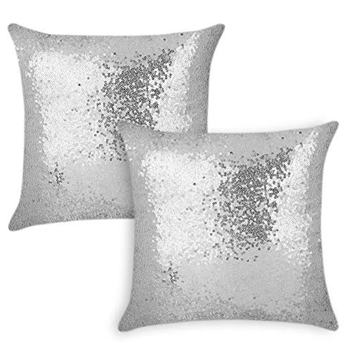 Artscope Funda de Cojín Lentejuelas Reversibles Cuadrado,Funda de Almohada para Sofá Cama Decoración para Hogar 40x40cm,Set de 2 (Plata)