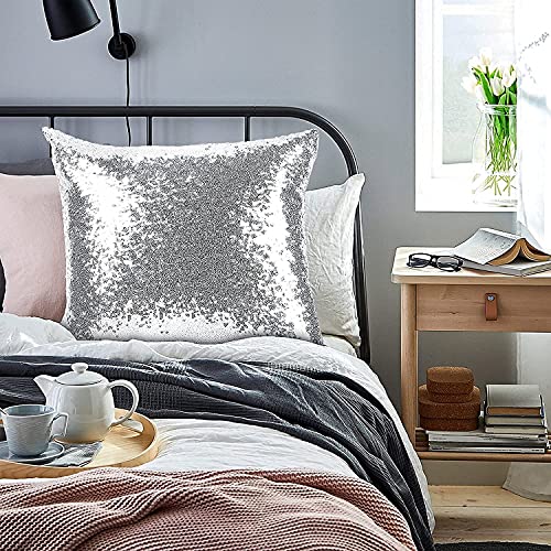 Artscope Funda de Cojín Lentejuelas Reversibles Cuadrado,Funda de Almohada para Sofá Cama Decoración para Hogar 40x40cm,Set de 2 (Plata)