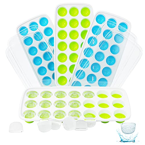 Asddage Cubiteras para Hielo con Tapa, 4 Piezas Bandeja Hielo de Silicona Fácil Liberación & Apilable 84 Moldes de Cubitos de Hielo, Certificado LFGB sin BPA para Whisky Cócteles Agua Cola