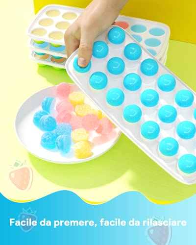 Asddage Cubiteras para Hielo con Tapa, 4 Piezas Bandeja Hielo de Silicona Fácil Liberación & Apilable 84 Moldes de Cubitos de Hielo, Certificado LFGB sin BPA para Whisky Cócteles Agua Cola