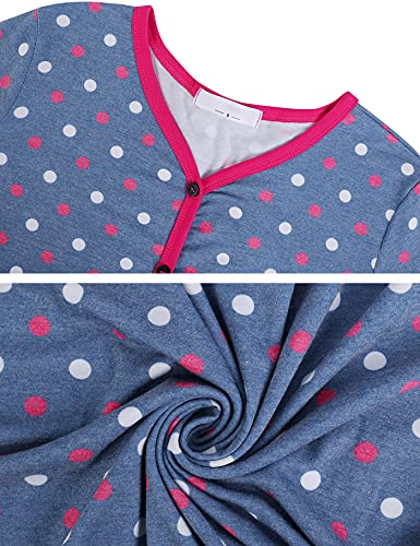 Aseniza Camisón Lactancia Algodón Camisón Premamá Invierno de Manga Larga Pijamas Embarazadas Vestido de Maternidad para Mujer (Azul,S)