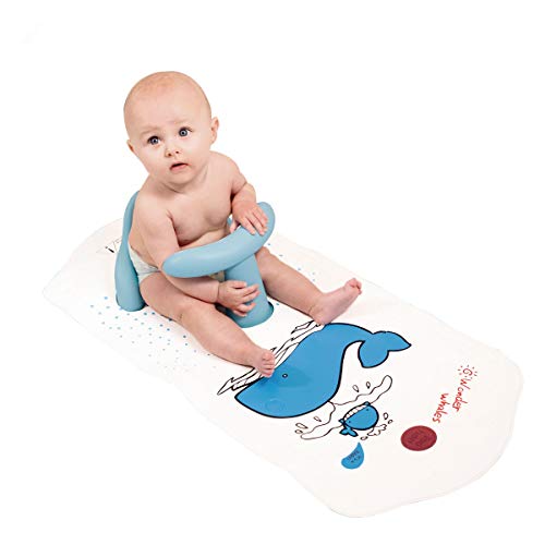 Asiento de seguridad para bañera BBCare, antideslizante, para bebé, extra largo con indicador de temperatura del agua azul Blue Whale