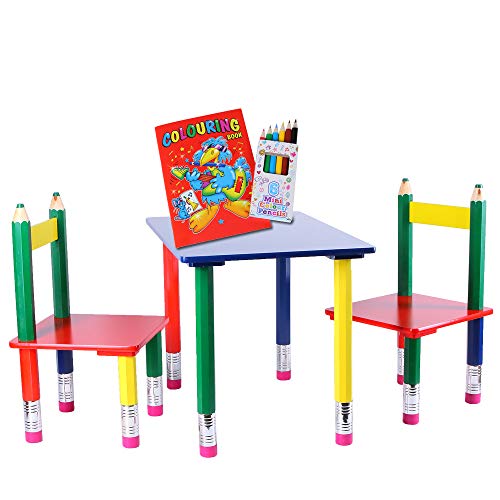 Asiento de Varias Plazas 3 Piezas | Grupo Lápiz | MDF y Madera Maciza | Niños Mesa Sillas | los con | Colores Dormitorio Infantil | Muebles para + Libro Lapices