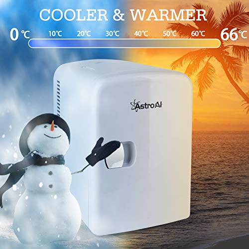 AstroAI Mini Refrigerador, Mini Nevera Portátil para el Skincare 4L 6 Latas de Refrescos, Mini Neveras 220V/12V para Enfriar y Calentar (Blanco)