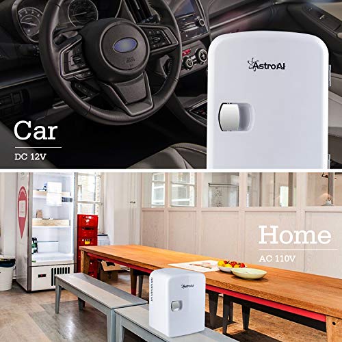 AstroAI Mini Refrigerador, Mini Nevera Portátil para el Skincare 4L 6 Latas de Refrescos, Mini Neveras 220V/12V para Enfriar y Calentar (Blanco)