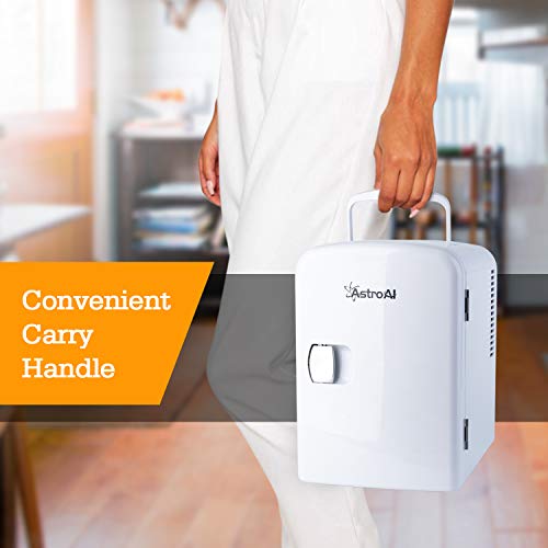 AstroAI Mini Refrigerador, Mini Nevera Portátil para el Skincare 4L 6 Latas de Refrescos, Mini Neveras 220V/12V para Enfriar y Calentar (Blanco)