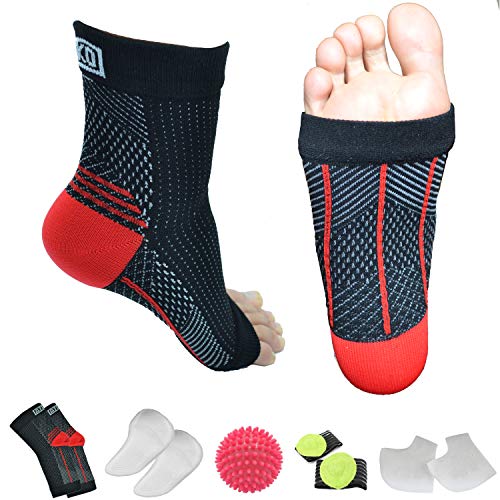 Atlecko Calcetines para fascitis plantar, 2 pares, mangas de compresión para aliviar el dolor de artritis, tobillo para hombres y mujeres, negro (L/XL)