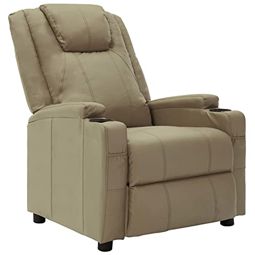 Atlojoys Sillón reclinable, Respaldo y los reposapiés Son Ajustables, Ideal Gente Mayor, Hogar Sillón Relax, Sillón Tapizado, de Cuero sintético Capuchino