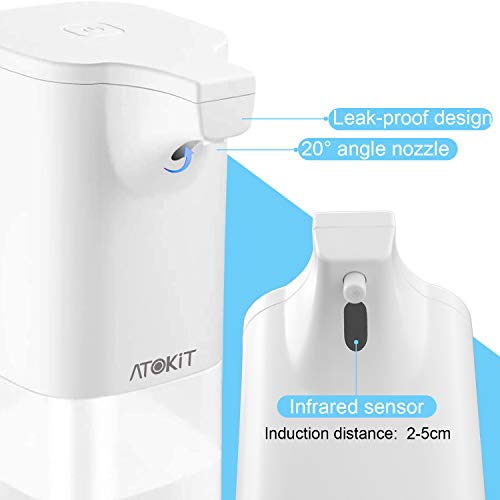 ATOKIT Dispensador Automático de Jabón, Dispensador automático de alcohol, 350ML Dispensador de jabón, IPX3 a prueba de agua para cocina, oficina, baño, inodoro