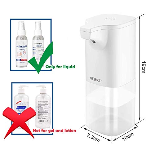 ATOKIT Dispensador Automático de Jabón, Dispensador automático de alcohol, 350ML Dispensador de jabón, IPX3 a prueba de agua para cocina, oficina, baño, inodoro