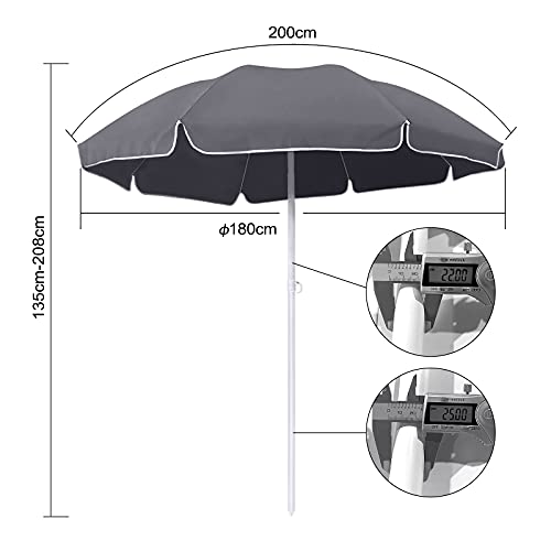 Aufun Parasol Beach Ø 200 cm Sombrilla Plegable de poliéster UV50 + protección Solar sombrilla de jardín sombrilla de Playa, Ajustable en Altura 135-208 cm, Gris Oscuro Redondo