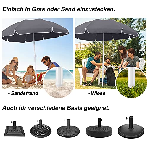 Aufun Parasol Beach Ø 200 cm Sombrilla Plegable de poliéster UV50 + protección Solar sombrilla de jardín sombrilla de Playa, Ajustable en Altura 135-208 cm, Gris Oscuro Redondo