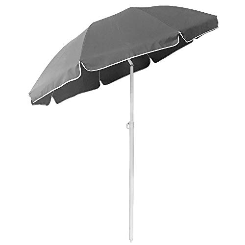 Aufun Parasol Beach Ø 200 cm Sombrilla Plegable de poliéster UV50 + protección Solar sombrilla de jardín sombrilla de Playa, Ajustable en Altura 135-208 cm, Gris Oscuro Redondo