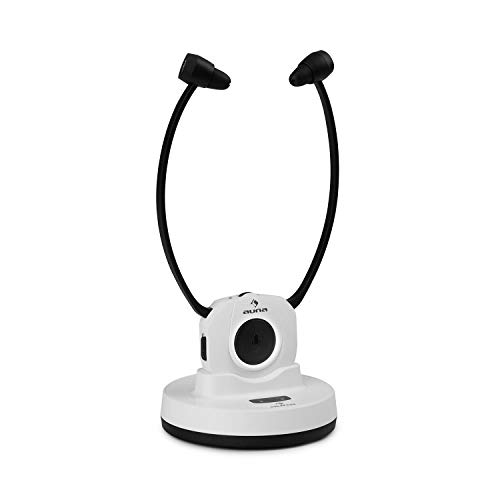 auna Stereoscope Auriculares de Barbilla inalámbricos - InEar, Wireless, 2.4 GHz, Modo micrófono, Batería de Iones de Litio de 3,7 V / 380 mAh, Alcance de 20 m, 2 x Tapones para los oídos, Blanco