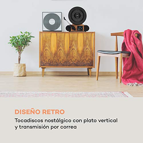 auna Verticalo SE - Reproductor de Vinilo, Tocadiscos con Altavoces estéreo, Tocadiscos de Vinilo con Bluetooth, Reproducción: 33, 45 y 78 RPM, USB, MP3, Entrada de línea, Sintonizador Dab+, Madera