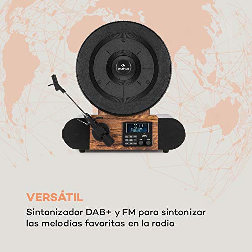 auna Verticalo SE - Reproductor de Vinilo, Tocadiscos con Altavoces estéreo, Tocadiscos de Vinilo con Bluetooth, Reproducción: 33, 45 y 78 RPM, USB, MP3, Entrada de línea, Sintonizador Dab+, Madera