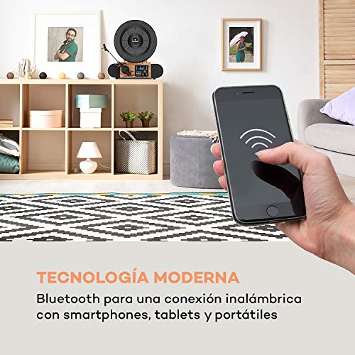 auna Verticalo SE - Reproductor de Vinilo, Tocadiscos con Altavoces estéreo, Tocadiscos de Vinilo con Bluetooth, Reproducción: 33, 45 y 78 RPM, USB, MP3, Entrada de línea, Sintonizador Dab+, Madera