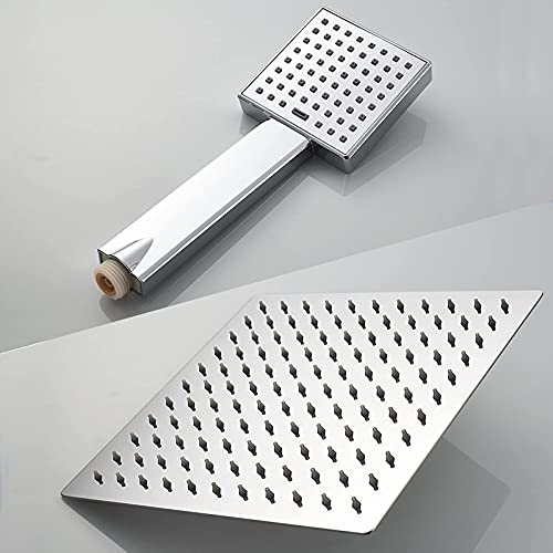 AuraLum Columna de Ducha Acero Inoxidable, Barra Ducha Altura Ajustable 720-1240mm, con 10'' Ducha de Lluvia y Ducha de Mano, Set de Ducha para Baño