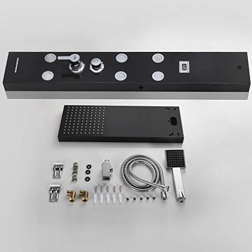 Auralum - Columna de Hidromasaje Ducha Negro 4 Función con Pantalla LCD Columna Ducha Acero Inoxidable para Baño con 6 Boquillas de Masaje
