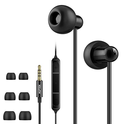 Auriculares In-Ear para Dormir, AGPTEK Cascos con Micrófono y Cable Control Sonido Estéreo 3.5mm para Dormir, Deportes, Viajes, Meditación y Relajación, Negro (AGPTEK ZP04)