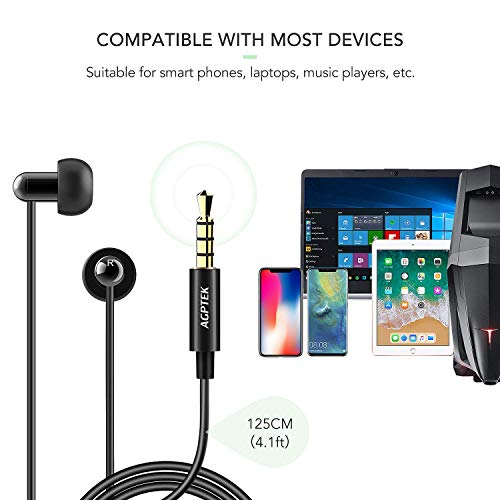 Auriculares In-Ear para Dormir, AGPTEK Cascos con Micrófono y Cable Control Sonido Estéreo 3.5mm para Dormir, Deportes, Viajes, Meditación y Relajación, Negro (AGPTEK ZP04)