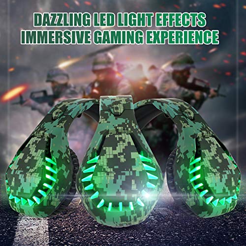 Auriculares para Juegos para Ps5 Xbox One Pc Auriculares con MicróFono Luz Led con CancelacióN De Ruido sobre El OíDo Compatible con Switch Games Laptop Mac Ps4 (Camuflaje Verde)