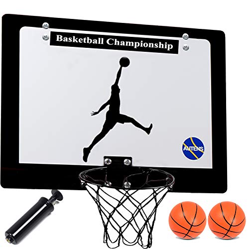 AUTENS Mini Canasta de Baloncesto Interior para Niños y Adultos, Tablero de Basket para Colgar en Puerta habitacion Pack Completo con Aro, 2 Pelotas e Inflador, Regalo Original