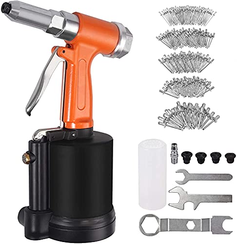 AUTOUTLET Remachadora Neumática, Pistola de Remaches Neumática Hidráulica, 3/32", 1/8", 5/32", 3/16" y 1/4", con 500PCS Remaches, para Fabricación de Automóviles, Maquinaria, Eléctrica, ect.