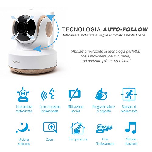 Availand Follow Baby - Vigilabebés, Cámara Motorizada Orientable, Pantalla LCD inalámbrica de 3,5", Batería Interna, Función Auto-Scan, Visión Nocturna