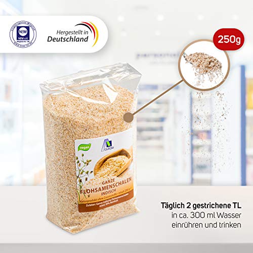 Avitale Cuencos de semillas de pulgas de la India, 99 % de pureza, rico en fibra, calidad alimentaria probada de la India, envasados en Alemania, 1 unidad (1 x 250 g)