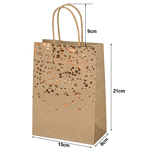 AvoDovA 12 Piezas Bolsa de Papel Kraft, Bolsas de Papel con Asas, Bolsa de Regalo, Bolsa Papel para Fiesta, Moda Bolsa de papel para Compras, Bolso Kraft de Decor Corazón para Boda Cumpleaños Fiestas