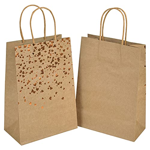 AvoDovA 12 Piezas Bolsa de Papel Kraft, Bolsas de Papel con Asas, Bolsa de Regalo, Bolsa Papel para Fiesta, Moda Bolsa de papel para Compras, Bolso Kraft de Decor Corazón para Boda Cumpleaños Fiestas