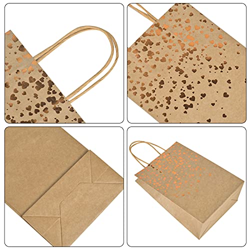 AvoDovA 12 Piezas Bolsa de Papel Kraft, Bolsas de Papel con Asas, Bolsa de Regalo, Bolsa Papel para Fiesta, Moda Bolsa de papel para Compras, Bolso Kraft de Decor Corazón para Boda Cumpleaños Fiestas