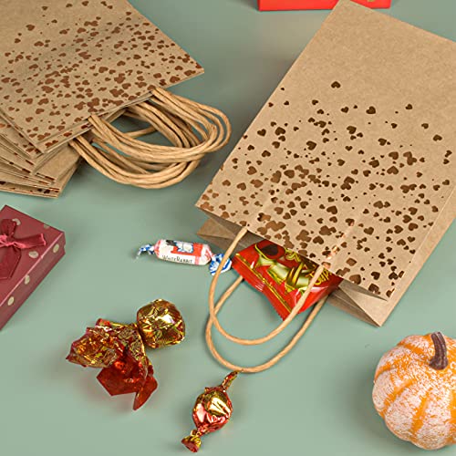 AvoDovA 12 Piezas Bolsa de Papel Kraft, Bolsas de Papel con Asas, Bolsa de Regalo, Bolsa Papel para Fiesta, Moda Bolsa de papel para Compras, Bolso Kraft de Decor Corazón para Boda Cumpleaños Fiestas