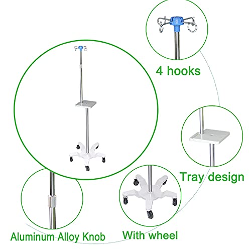 AWCPP Polos Iv Altura Ajustable Portátil 150~210 Cm, Soporte de Infusión, Base de Hierro Fundido, 2 Ruedas con Frenos