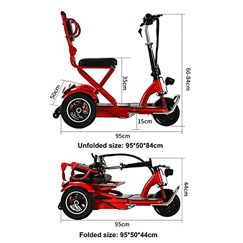AWJ Scooter de Movilidad eléctrico Plegable de 3 Ruedas, Triciclo eléctrico, Scooter eléctrico portátil Ligero, para Viajes, Adultos, Ancianos, Solo admite 150 kg de Peso