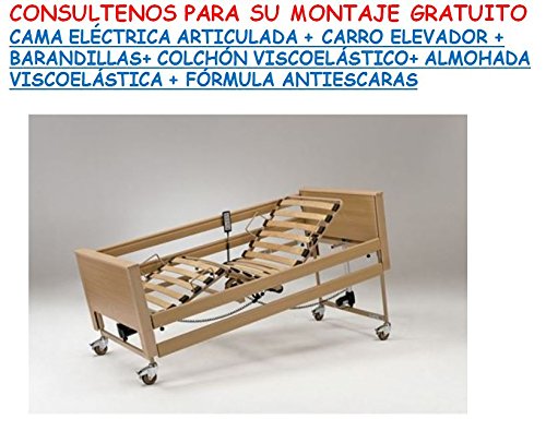Ayudas Dinámicas Cama ELECTRICA ARTICULADA + Carro Elevador +BARRANDILLAS+ Almohada VISCOELÁSTICA + COLCHÓN VISCOELÁSTICO + Crema ANTIESCARAS DE Regalo