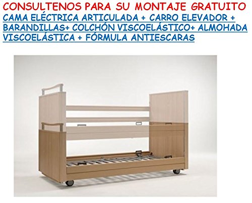 Ayudas Dinámicas Cama ELECTRICA ARTICULADA + Carro Elevador +BARRANDILLAS+ Almohada VISCOELÁSTICA + COLCHÓN VISCOELÁSTICO + Crema ANTIESCARAS DE Regalo