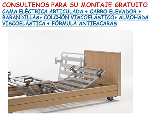 Ayudas Dinámicas Cama ELECTRICA ARTICULADA + Carro Elevador +BARRANDILLAS+ Almohada VISCOELÁSTICA + COLCHÓN VISCOELÁSTICO + Crema ANTIESCARAS DE Regalo